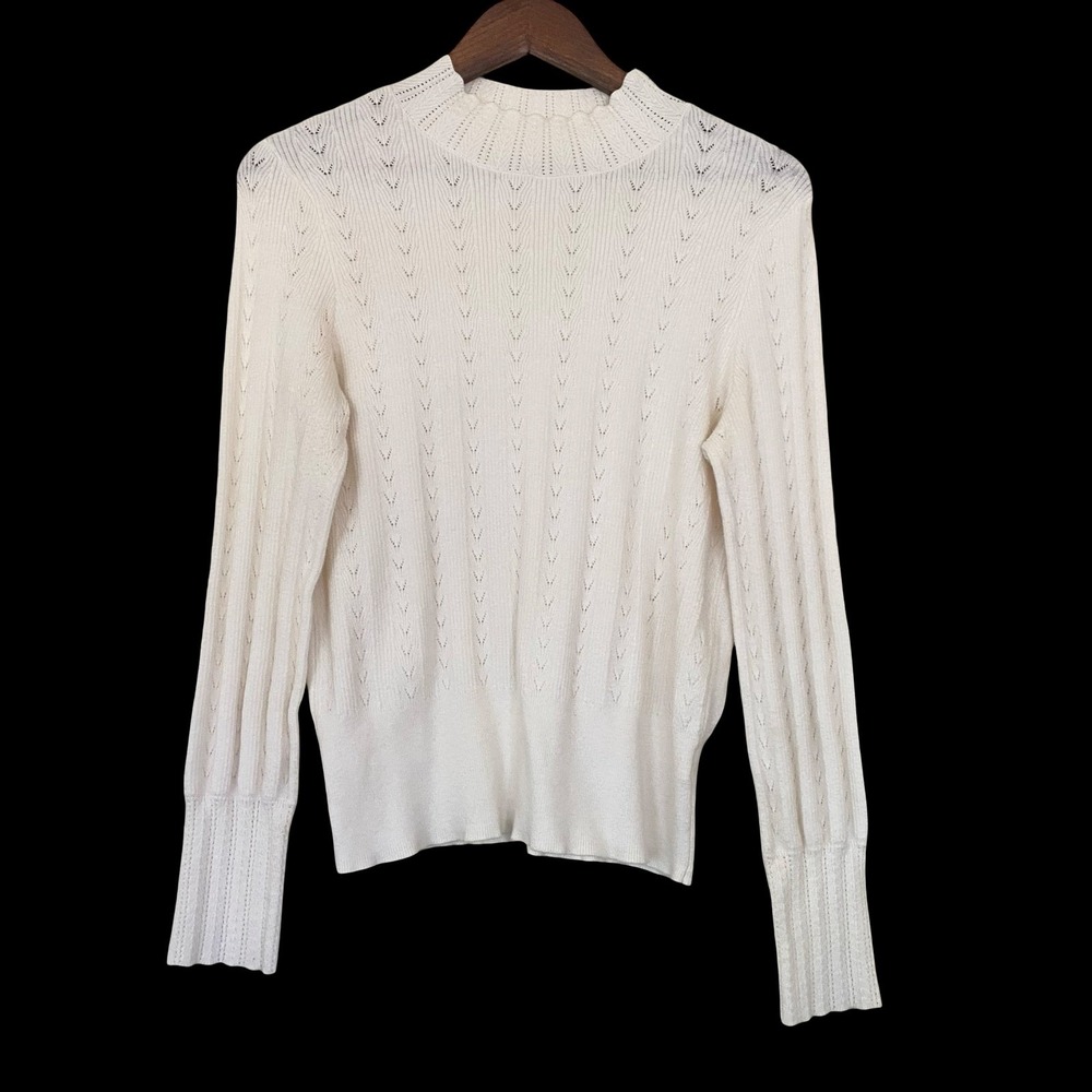 LC Lauren Conrad Womens Ivory Pointelle Knit Mock‎ Neck Sweater Size Medium